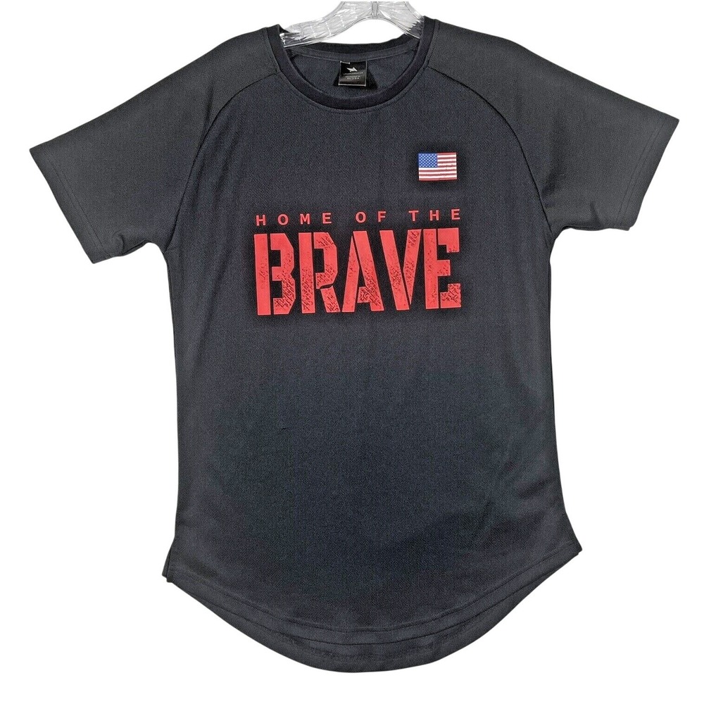 American Dream T Shirt Mens S Black Home‎ Of The Brave Flag Curved Hem Raglan